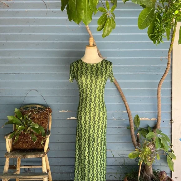 Motel Rocks Green and Yellow Sheath Maxi Dress - Picture 3 of 6